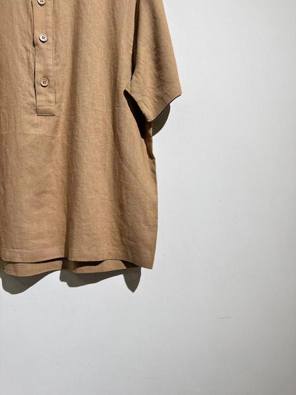 100% linen summer relaxation, loose and versatile breathable casual short-sleeved shirt