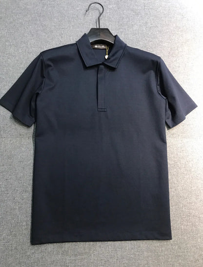 Italian LP European and American light luxury men's mulberry silk mixed cotton lapel short sleeved simple casual polo shirt