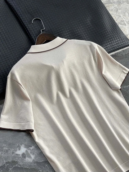 High-luxury business commuting, Lyocell + mulberry silk, simple elastic knitted casual lapel short-sleeved polo shirt