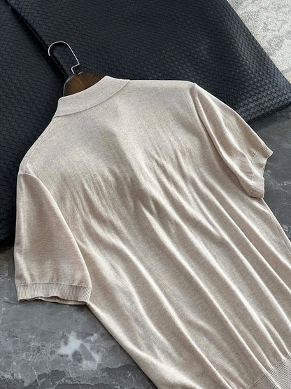 Low key and high texture, Lyocell wool blended LP knitted sweater casual lapel short-sleeved T-shirt polo shirt