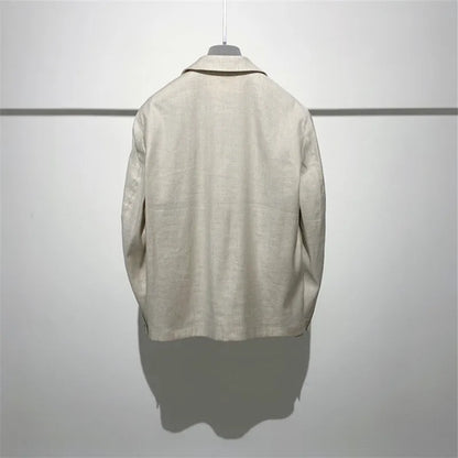 Classic old money style, high-end skin-friendly texture, breathable lapel linen tooling jacket