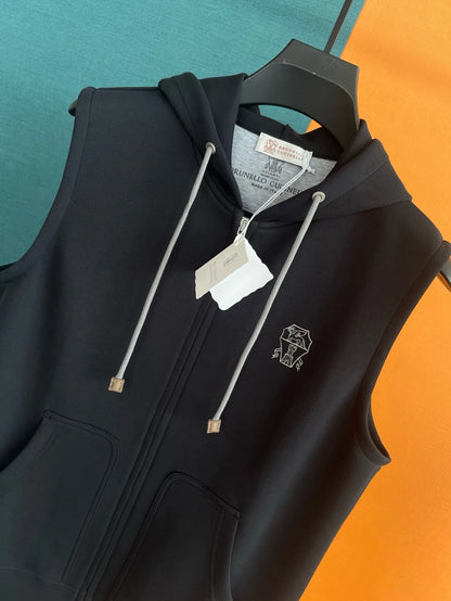 Italy BC old money style men's clothing autumn and winter new Tencel space cotton fabric business leisure hooded vest jacket