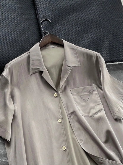 Italian high luxury quality, silky and skin-friendly feel, casual lapel light and breathable lapel short-sleeved shirt