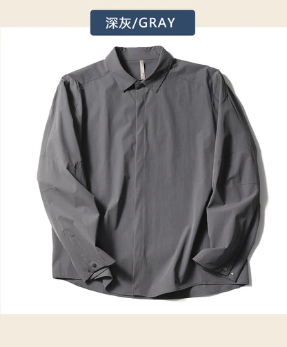 2025 summer new men's business and leisure outdoor quick-drying breathable high-elastic shirt light and thin long-sleeved shirt