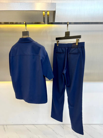 2025 summer new kiton men's lapel short-sleeved shirt simple fashion casual pants shirt set