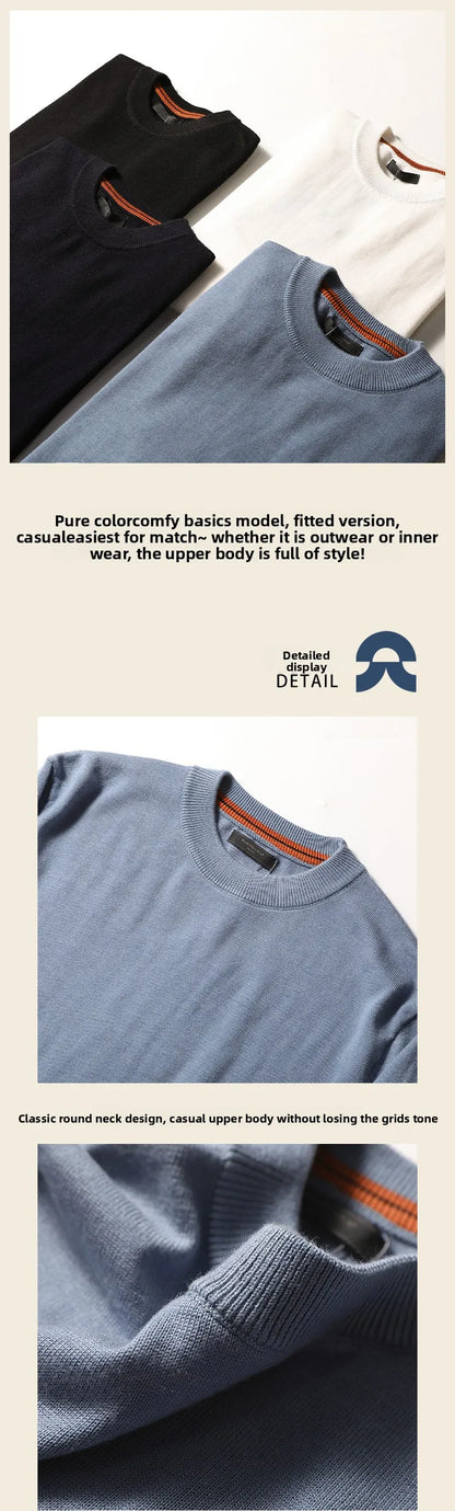 ZZ series classic Italian light luxury, spring and autumn wool blended men's crew neck knitted sweater anti-pilling sweater