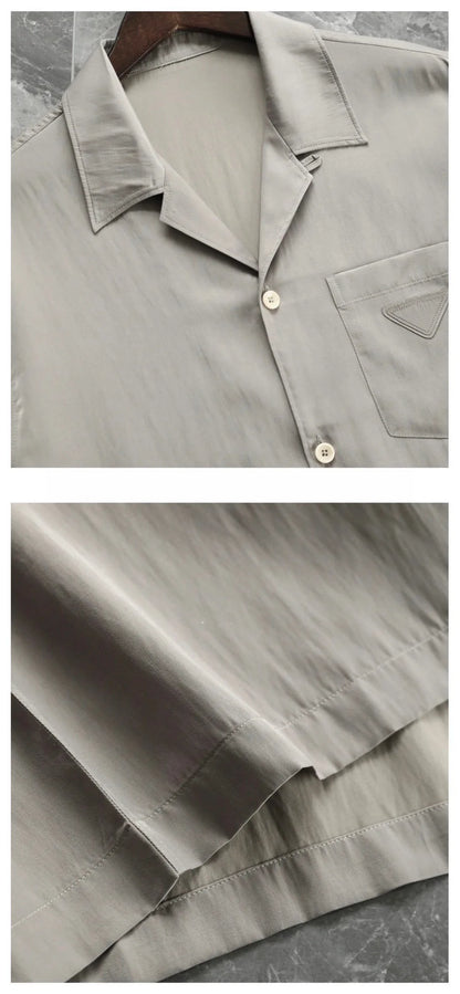 Italian high luxury quality, silky and skin-friendly feel, casual lapel light and breathable lapel short-sleeved shirt