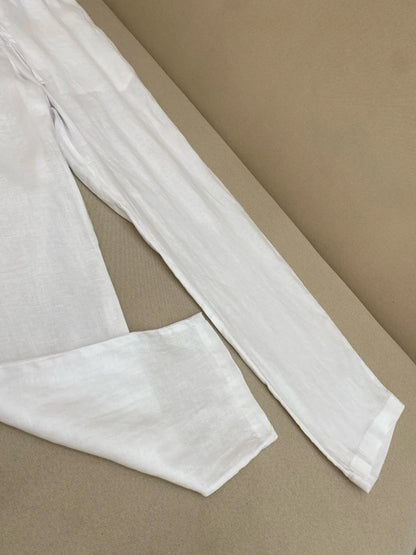 Italian old money style European and American luxury high version 25 summer linen elastic waist straight wide-leg casual pants