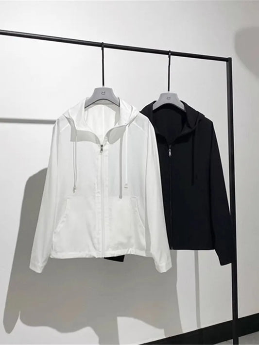 Simple and elegant premium light and breathable ultra-thin wool lyocell hooded sunscreen jacket jacket