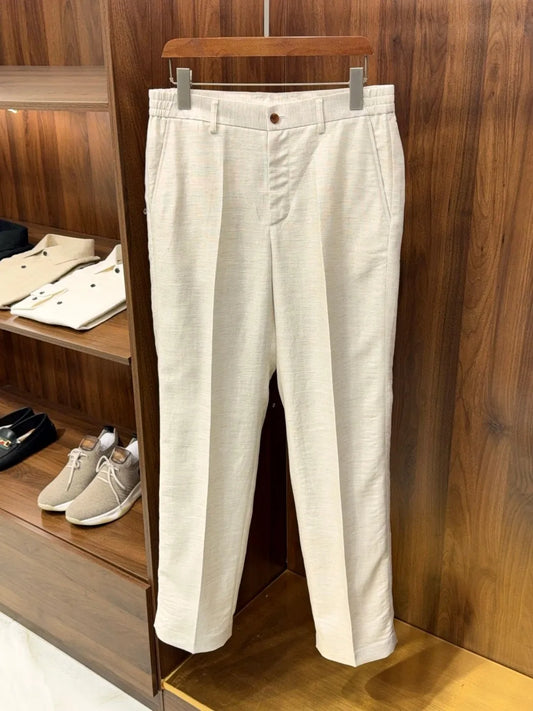 Italian LP light luxury men's clothing 25 summer linen mixed Tencel semi-elastic waist business casual pants