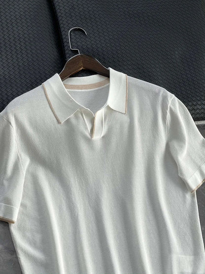 High-luxury business commuting, Lyocell + mulberry silk, simple elastic knitted casual lapel short-sleeved polo shirt
