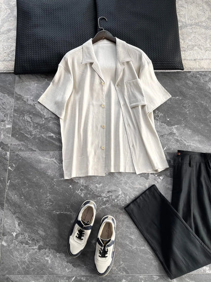 [Classic Cuban Collar Design] Linen Blended Old Money Style Gentleman Casual Summer Linen Short Sleeve Shirt