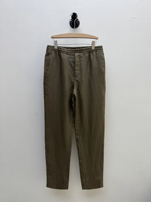 High quality, old money style 100% linen, elastic waist fashion loose straight linen casual trousers