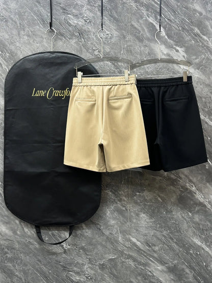 Italian Kiton Simple and Versatile Elastic Waist Straight Leg Linen Casual Shorts