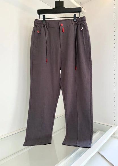 Italian Kiton vintage style summer high version elastic waist straight leg linen casual pants