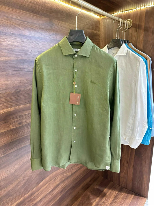 Italian LP old money style light luxury men's high version 100% linen business casual elegant long-sleeved shirt