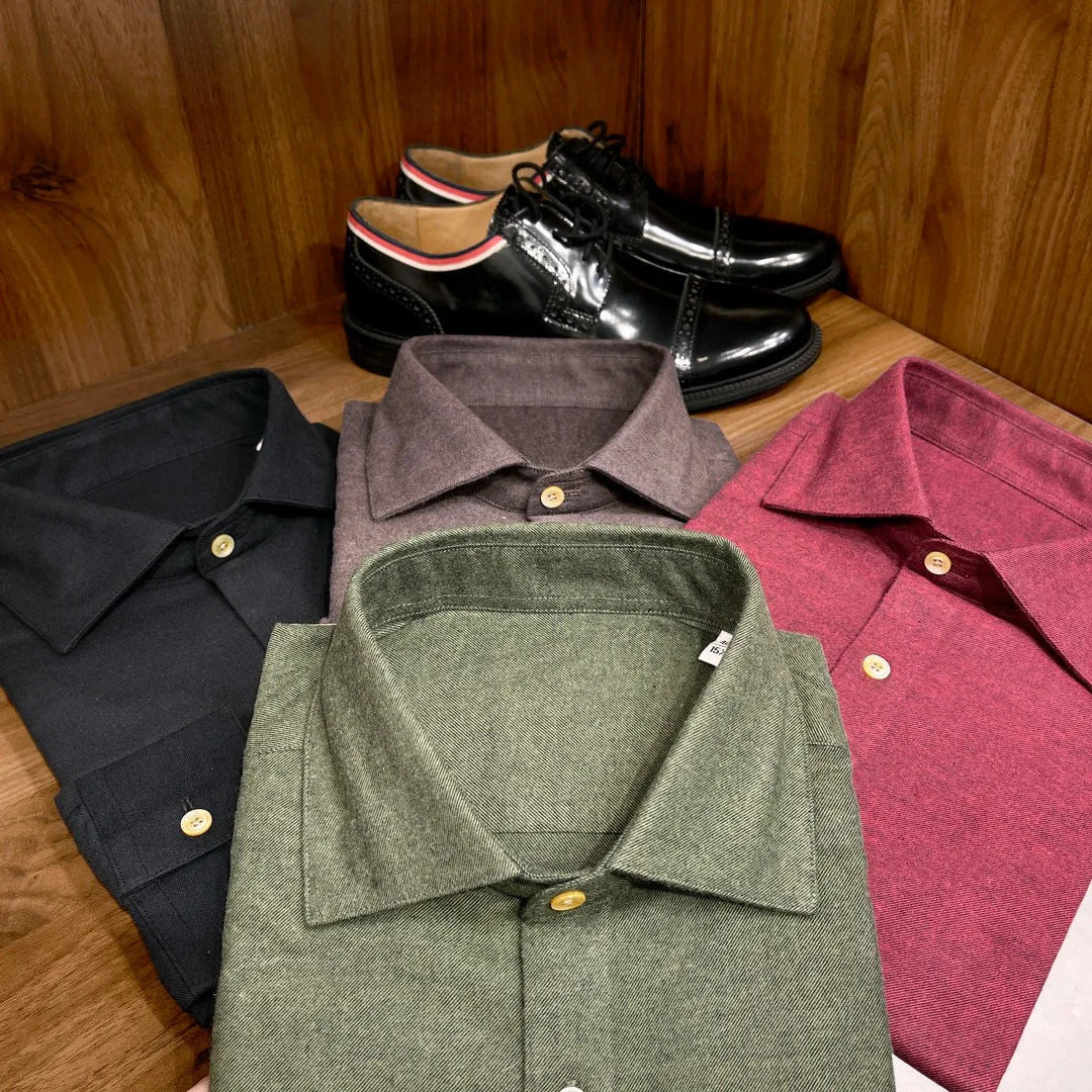 [Warm cashmere cotton] Gentleman's business leisure winter versatile polished slim lapel long-sleeved shirt