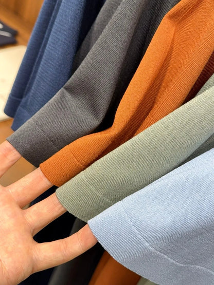 Italian old money style men's summer mulberry silk mixed lyocell lapel half zipper business casual short-sleeved polo shirt