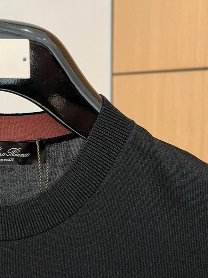 Italian LP Men's Spring/Summer New Collection Wool Sand Thread Cotton Simple Fashion Round Neck Knitted Short Sleeve T-shirt