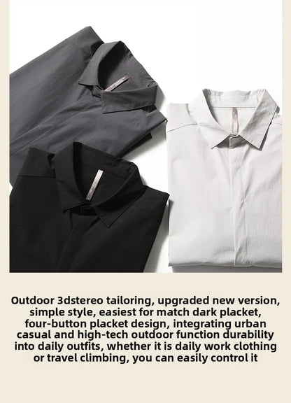 2025 summer new men's business and leisure outdoor quick-drying breathable high-elastic shirt light and thin long-sleeved shirt