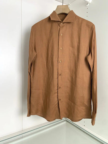 【Multiple color options】100% linen loose cut light luxury business casual breathable linen long sleeve shirt