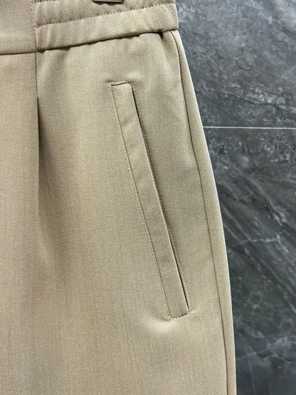 Italian Kiton Simple and Versatile Elastic Waist Straight Leg Linen Casual Shorts