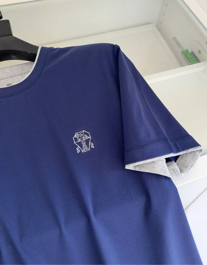 Italy BC men's clothing 25 summer new long-staple cotton breathable fake two fashion casual old money wind short-sleeved T-shirt