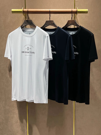 Italy BC men's clothing summer new cotton breathable solid color fashion casual old money wind round neck short sleeve T-shirt