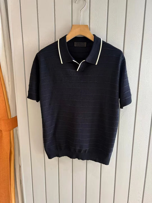 Italian style old money style light luxury summer goat velvet mulberry silk sea collar short sleeved business casual polo shirt