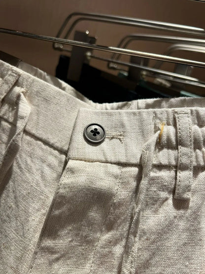 European and American light luxury LP men's summer pure linen elastic waist tether small straight casual pants