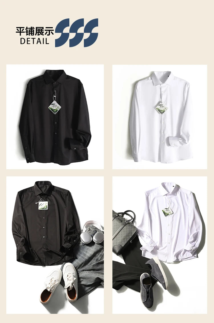 ZZ series 2025 early spring men's light luxury high-end mulberry silk modal blended business casual long-sleeved shirt 9834