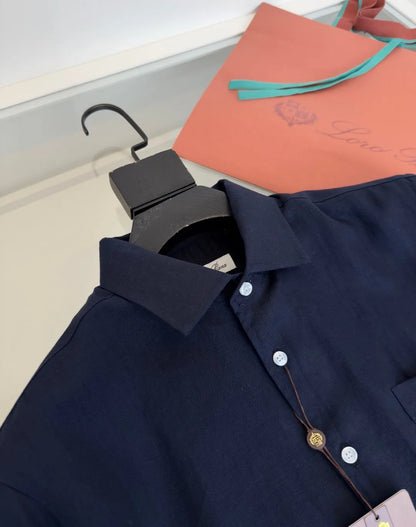 Italian LP Light Luxury Men's Spring and Summer Pure Linen Business Casual Elegant Long Sleeve Shirt Shirt