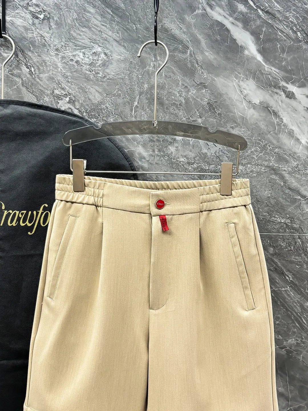 Italian Kiton Simple and Versatile Elastic Waist Straight Leg Linen Casual Shorts