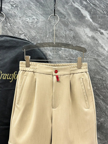 Italian Kiton Simple and Versatile Elastic Waist Straight Leg Linen Casual Shorts