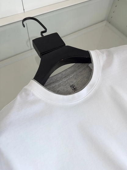 Italy BC men's clothing summer new crew neck bottoming shirt, fake two solid color old money style men's short-sleeved T-shirt
