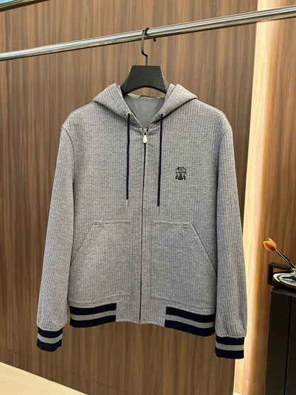 Italy BC old money style men's clothing 24 autumn and winter new wool stripe fashion business casual hooded jacket