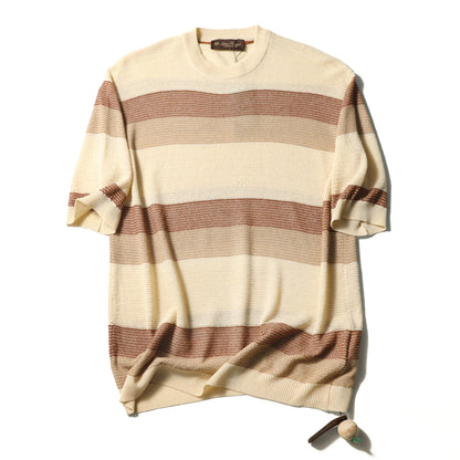 LP 2025 summer new men's high sense old money wind tencel linen hollow breathable knitted short-sleeved T-shirt