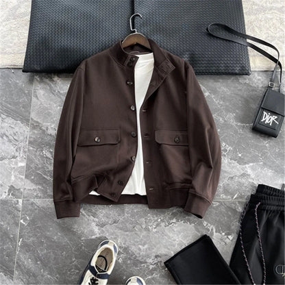BC old money style, Lyocell wool, classic multi-pocket business casual stand-up collar jacket