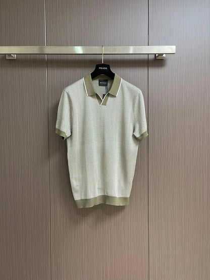 Italian Kiton fashion light luxury summer collar short sleeved cotton mixed silk business casual polo shirt