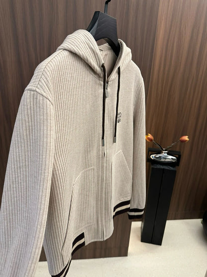 Italy BC old money style men's clothing 24 autumn and winter new wool stripe fashion business casual hooded jacket