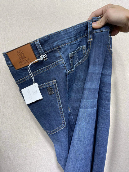 Italy BC men's spring and summer new washed blue micro-elastic breathable fashion casual old money wind small straight jeans