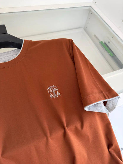Italy BC men's clothing 25 summer new long-staple cotton breathable fake two fashion casual old money wind short-sleeved T-shirt