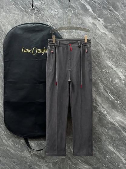 Kiton summer simple and versatile elastic waistband tied rope straight tube linen casual pants