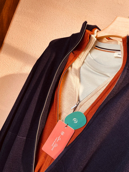 Autumn and winter new LP men's premium stand-up neck zipper knitted cardigan jacket wool Tencel blended sweater