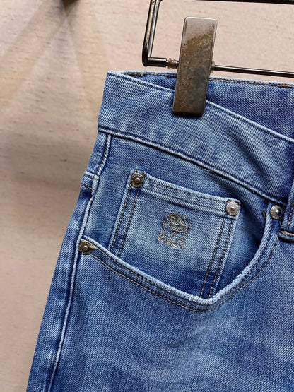 Italy BC men's spring and summer new washed blue micro-elastic breathable fashion casual old money wind small straight jeans
