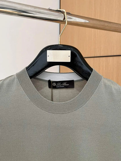 Italian LP Men's Spring/Summer New Collection Wool Sand Thread Cotton Simple Fashion Round Neck Knitted Short Sleeve T-shirt