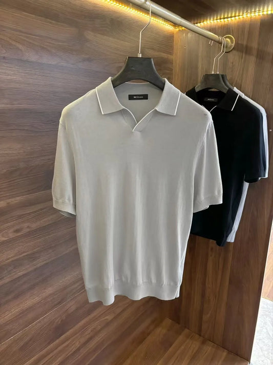 Italian kiton light luxury summer silk blended cotton spinning knitted Haiou collar short-sleeved polo shirt