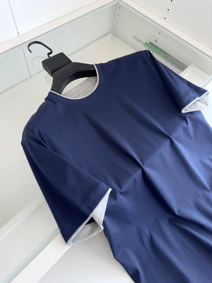 Italy BC men's clothing summer new crew neck bottoming shirt, fake two solid color old money style men's short-sleeved T-shirt