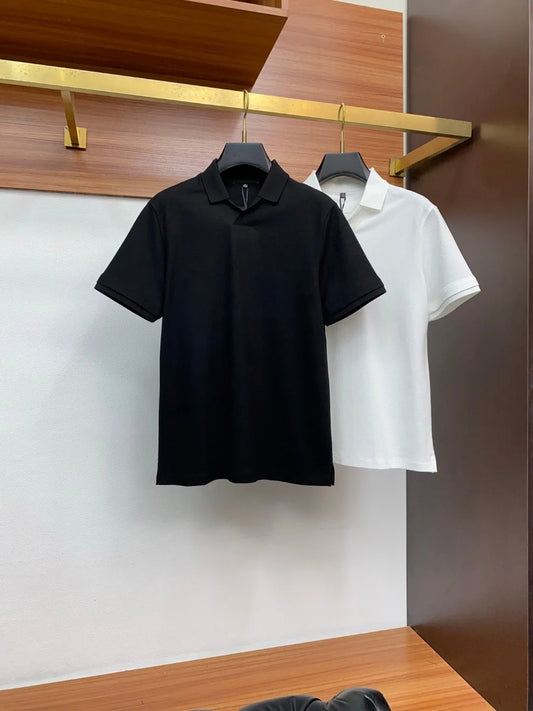 Italian old money style summer pure cotton Haiou collar simple casual short-sleeved polo shirt