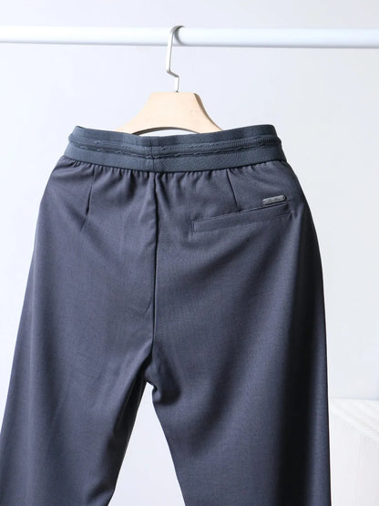 Italian LP European and American light luxury men's clothing, linen Tencel vertical elastic waist tether straight casual pants